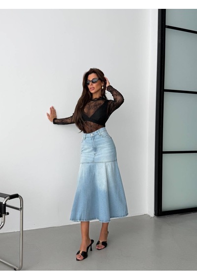 Denim Midi Etek Geniş Kesim, Yüksek Bel ÇoK Renkli