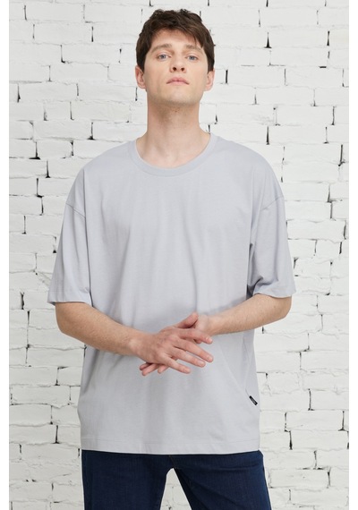 Ac&Co / Altınyıldız Classics Erkek Grı Oversize Bisiklet Yaka Tişört Gri