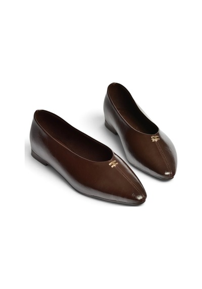 Fox Shoes Z820402060 Kahverengi Rustik V-kesim Küt Burun Kadın Babet