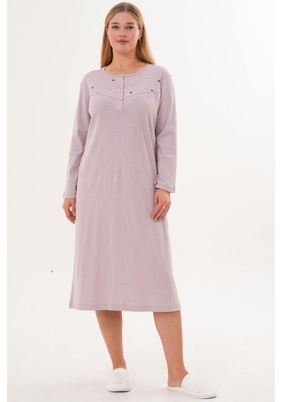 Mecit Pijama Mecit 6310 Lila Yüzde Yüz Pamuk Büyük Beden Kadın Gecelik Lila