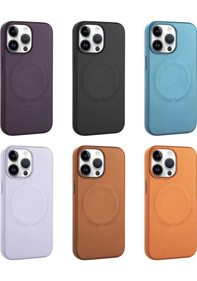 Zeyline Apple Uyumlu iPhone 14 Pro Pu Deri Magsafe Wireless Şarj Özellikli Zore Derix Kapak-lila