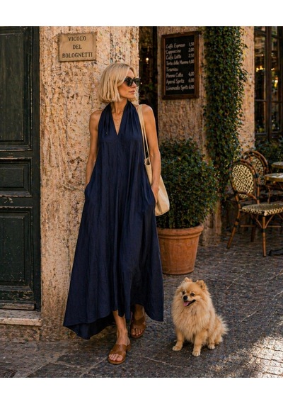 Milano Flow Maxi Dökümlü Elbise - Lacivert - S - St01140-lacivert-s