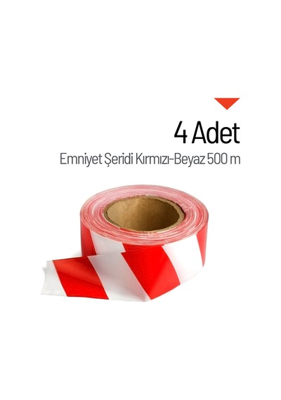 4 Adet Emniyet Şeridi Kırmızı-beyaz 500 Mt, İkaz Bandı, Güvenlik Şeridi-4117