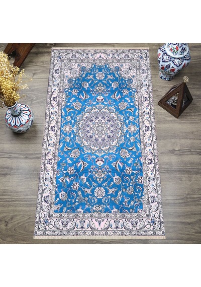 Dijital Baskılı, Yıkanabilir, Yumuşak Dokulu Çocuk Ve Yetişkin Seccade S-dot-124-1 Mavi
