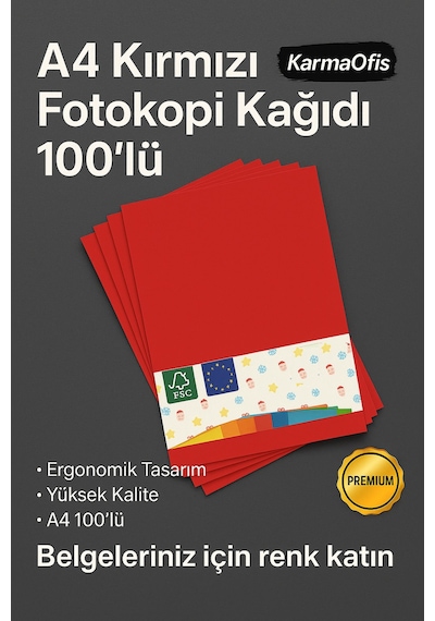 Kırmızı Renk A4 Fotokopi Kağıdı 100'lü Yüksek Kalite