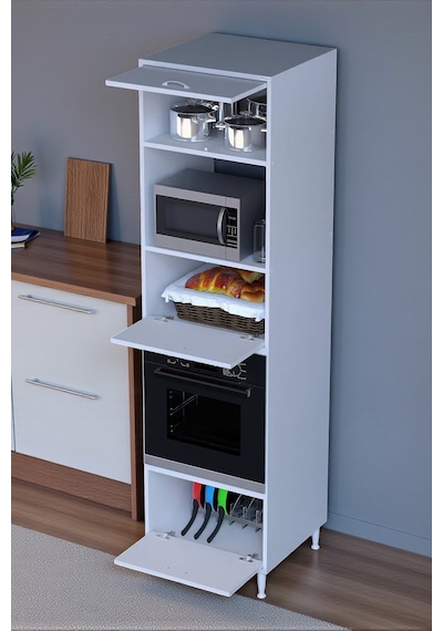 Eliusta Viramo Mikrodalga/ankastre Fırın Dolabı 3 Kapaklı Depolama Alanlı 60x217x56 Cm Modüler Dolap Beyaz