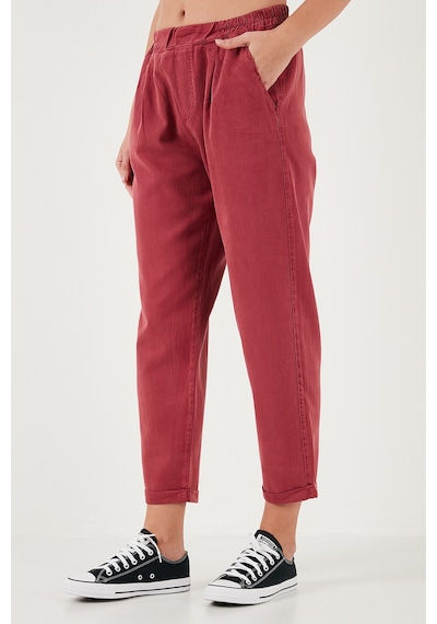 Lela Slim Fit Normal Bel Boru Paça Bayan Pantolon 668Yp5372 Bordo