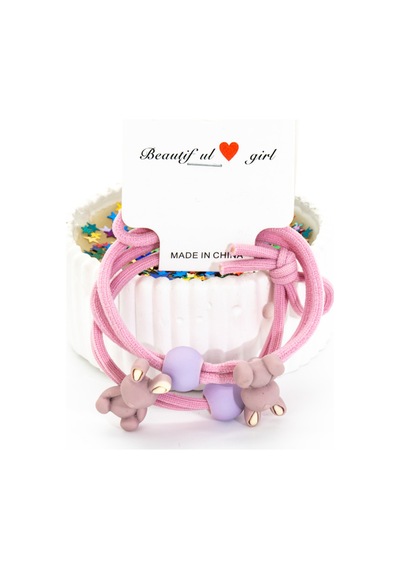 Biem Renkli Tavşanlı Lastik Toka Pembe Gold/gümüş
