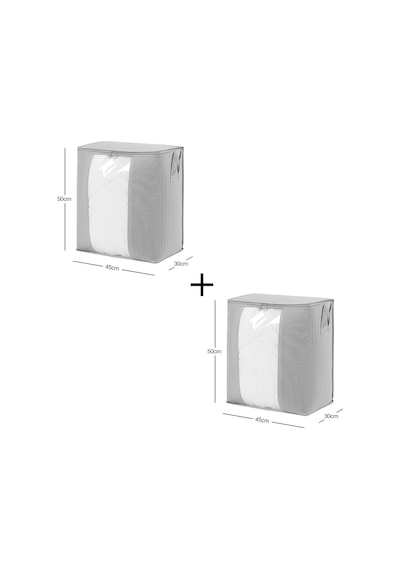 Ocean Home Textile 2'li Pvc Pencereli Gri Renk Kapitone Hurç Set 45 x 30 x 50 cm