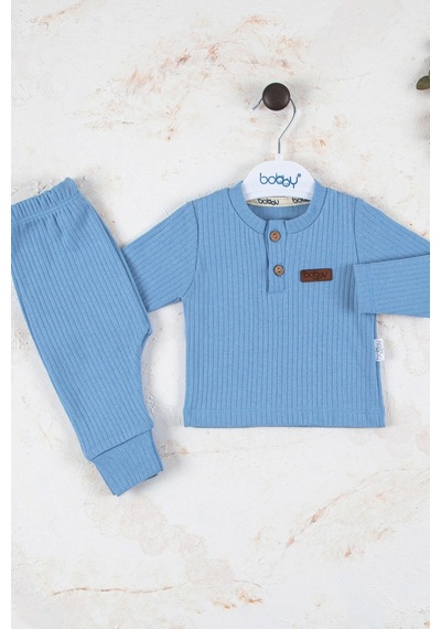 Babydonat Çizgili Kumaş Pamuk 2'li Unisex Takım Mavi