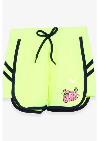 Breeze Kız Çocuk Şort Pullu Kalpli 3-7 Yaş, Neon Yeşil Çok Renkli
