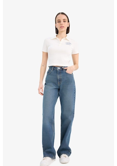DeFacto Coool Fitted Baskılı Ribana Kısa Kollu Polo Beyaz Tişört D1095AX25SMWT32