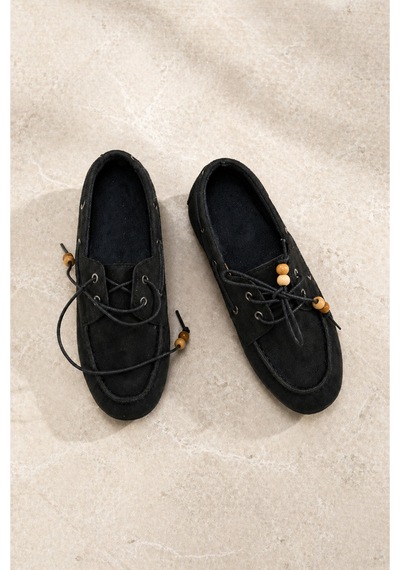 Demirsa Boutique Kadın Siyah Bağcıklı Loafer Günlük Babet Ayakkabı Siyah