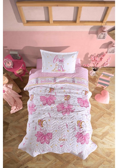 Clasy Tek Kişilik 4 Mevsim Kapitone Nevresim Seti Ballerina Pembe