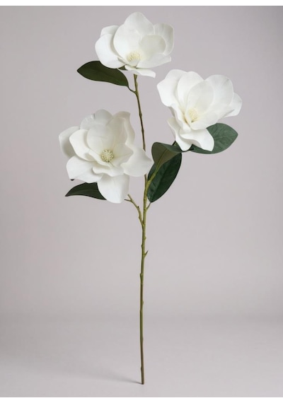 Yapay Çiçek Beyaz Manolya Islak Doku 3 Kafalı Uzun Dal Çiçek Flowers 80cm