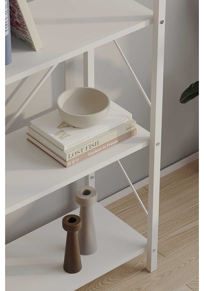 Dört Katli Çok Amaçli Rafli Kitaplik Beyaz Profil Beyaz Sunta 60x24x115 Cm Mtl021