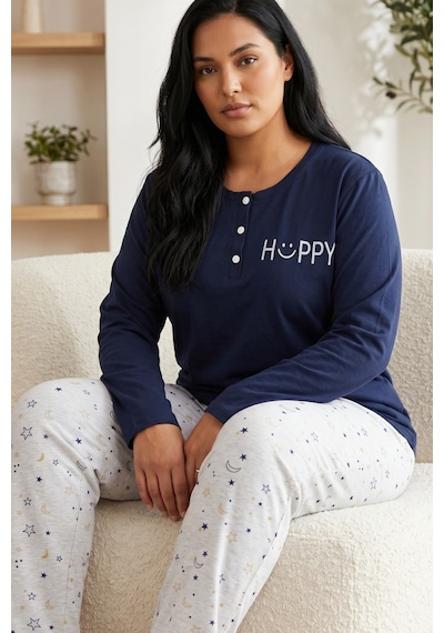 Siyah İnci Düğmeli Pamuklu Likralı Büyük Beden Battal Boy Örme Pijama Takım26240942 Lacivert Siyah İnci Düğmeli Pamuklu Likralı Büyük Beden Battal Boy Örme Pijama Takım26240942 Lacivert
