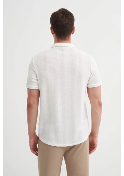 Cazador Slim Fit Örme Pamuklu Ekru Erkek Gömlek 20000 Ekru