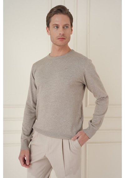 Slim Fit Ribanalı Düz Taş Yünlü Bisiklet Yaka Triko Kazak Tr 900