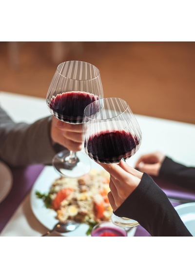 Elle Üflemeli Kristal Kırmızı Ve Beyaz Şarap Kadehleri, Şeffaf Nervürlü Kadehler, Modern Uzun Saplı Züccaciye Seti, Şarap Tadımı Doğum Günü Yıldönümü Düğün Hediyeleri, 18 Oz, 2'li Set Çok Renkli