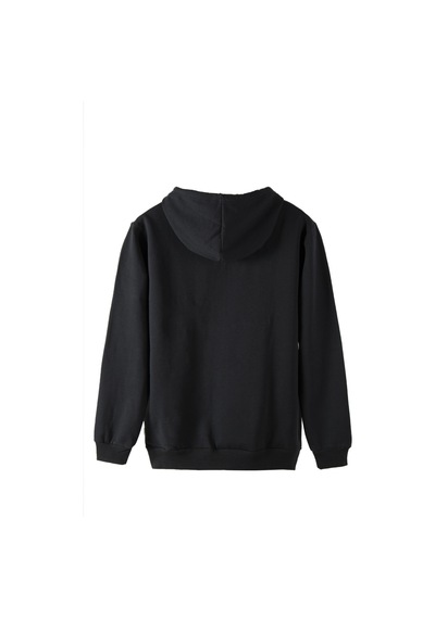 Unisex Siyah Kapüşonlu Önü Smile Baskılı Slim Fit Kanguru Cepli Sweatshirt Siyah