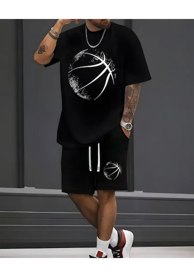 Panda Baskı Tekstil Basketbol Baskılı Özel Tasarım Oversize Tshirt Siyah
