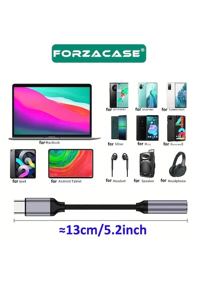 Forzacase Type-c Girişli Telefonlarla Uyumlu Kablolu Kulaklık Çevirici Jack Aux Çevirici - Fc1207 1 Adet