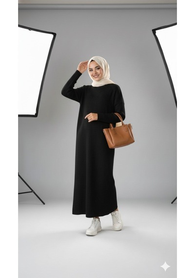 Sonbaharmoda Kadın Uzun Triko Elbise %100 Akrilik Bisiklet Yaka Rahat Ve Şık Kışlık Model Siyah Sonbaharmoda Kadın Uzun Triko Elbise %100 Akrilik Bisiklet Yaka Rahat Ve Şık Kışlık Model Siyah