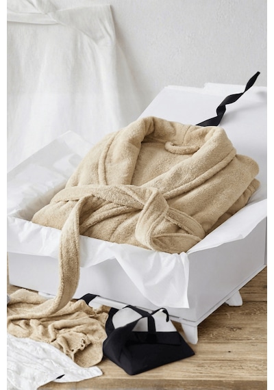 Şalyaka Bornoz Bej %100 Pamuk Unisex Spa Için Ideal Kadın/erkek Bej