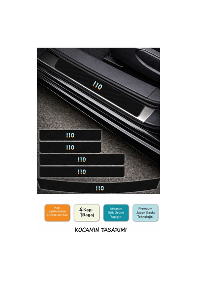 Hyundai İ10 Kapı Eşiği Karbon Koruyucu Set İ10 Modeline Uyumlu 5 Parça Premium Baskı