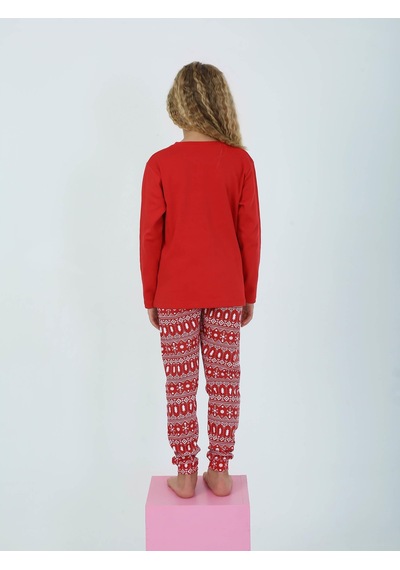 Kız Çocuk Uzun Kollu %100 Pamuklu Pijama Takımı Cookie Team Kırmızı