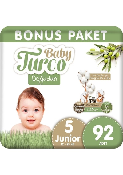 Baby Turco Doğadan Bebek Bezi 5 Numara Junior 92 x 2 -84 Adet 2'li
