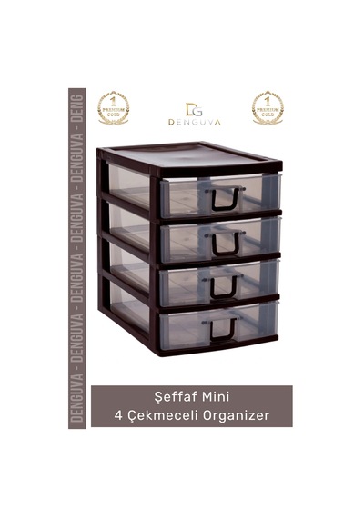 Çekmece Masaüstü Ofis Ev Tipi Takı Makyaj Kırtasiye Hobi Şeffaf Plastik Mini 4 Çekmeceli Organizer Çok Renkli
