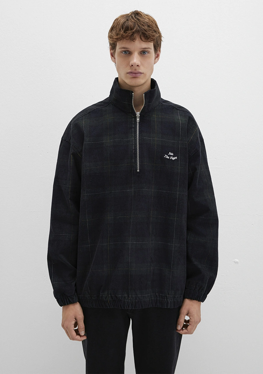 Mavi - Yarı Fermuarlı Kareli Siyah Sweatshirt 0211777-91298 Siyah