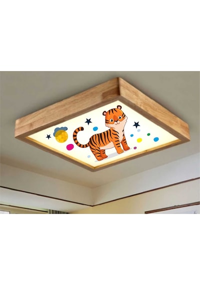 Ahşap Çerçeve Tavan Led Aydınlatma Avize 60X60Cm K Kaplan Beyaz