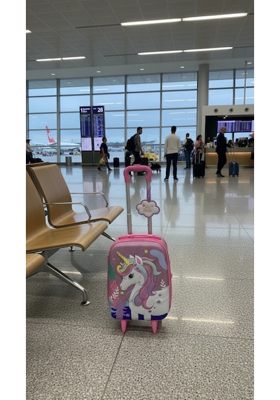 Kız Çocuk Kabin Boy Çekçekli Valiz Pembe Çok Renkli