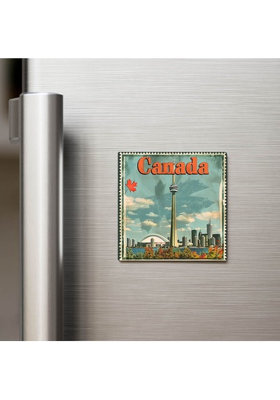 Kanada Canada - Posta Pulu Temalı Ülke - Baskılı Buzdolap Magneti Kare - 9x9 Cm