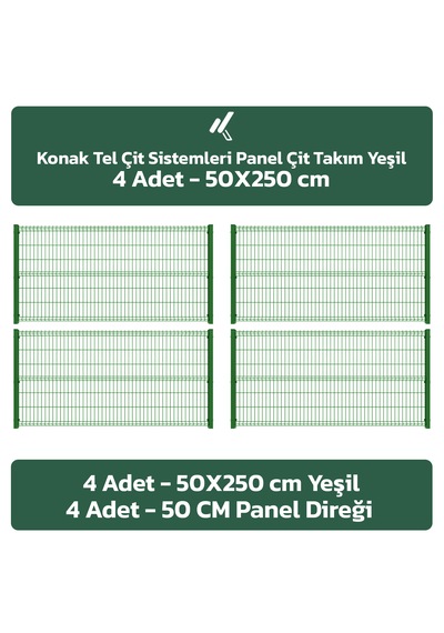 4 Adet Panel Çit Takım 50x250 Cm Yeşil