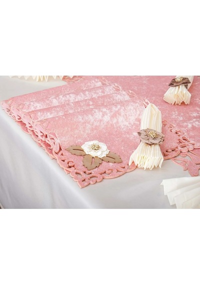 Afife Kadife Pudra Krem Sofra Takımı 8 Kişilik 160x230 Cm 34 Parça -1428 Çok Renkli