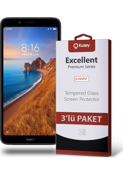 Xiaomi Redmi 7A ile Uyumlu Kırılmaz Cam Ekran Koruyucu Ekonomik 3'lü Paket