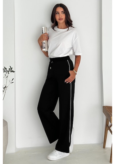 Noa & Noa Kadın Lastikli Bel Bağcıklı Bol Paça Pantolon Rahat & Minimal Stil Siyah