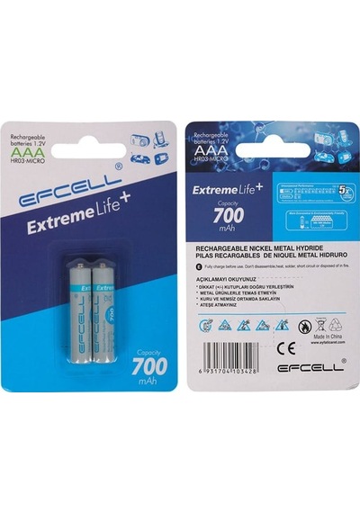 Efcell Extreme Life+ Aaa 700mah 1.2v Şarj Edilebilir Ni-mh Pil 2'li Paket