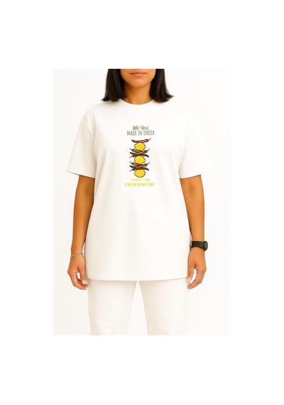 Bahriyeli Collection Oversize Antivirus Made İn İndia Limon Ve Aid Göğüs Baskılı Unisex T-shirt Beyaz