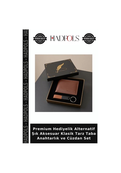 Hadpols Premium Hediyelik Alternatif Şık Aksesuar Klasik Tarz Taba Anahtarlık Ve Cüzdan Set