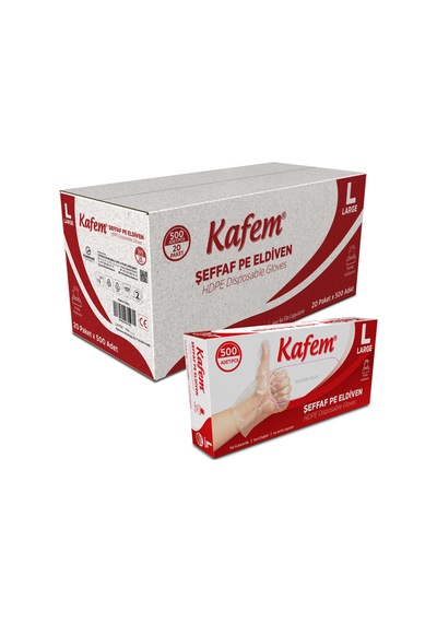Kafem Pe Tek Kullanımlık Şeffaf Eldiven 500 Lü X 20 Paket Koli