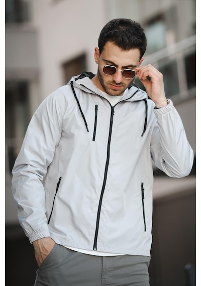 Oksit Zora Slim Fit Su İtici Kapüşonlu Mevsimlik Mont Gri