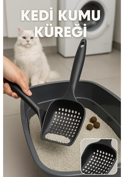Güçlü Ve Kalın Yapılı Kedi Kumu Küreği Küçük Delikli, Kırılmaz, Tüm Kedi Tuvaletleriyle Uyumlu