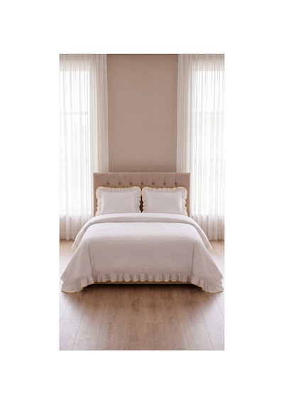 %100 Pamuk Overloklu Fırfırlı Çift Kişilik Nevresim Takımı Lastikli Çarşaflı 200x220 Cm Sarı - 904804703 Sarı