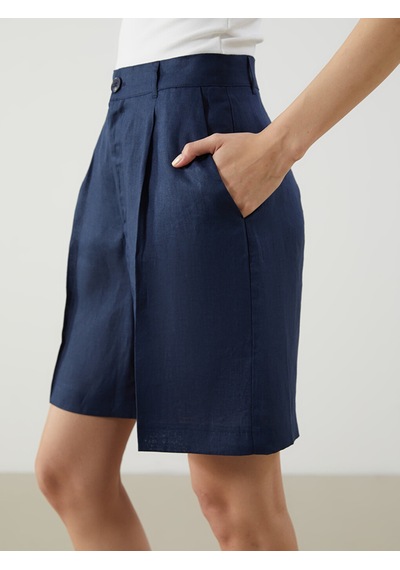 Lcw Vision İndigo Loose Fit %100 Keten Kadın Şort
