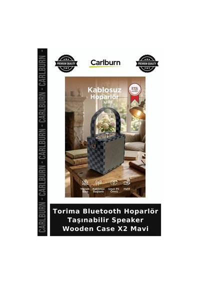 Torima Bluetooth Hoparlör Taşınabilir Speaker Wooden Case X2 Mavi Doğum Günü Seyahat Akustik
